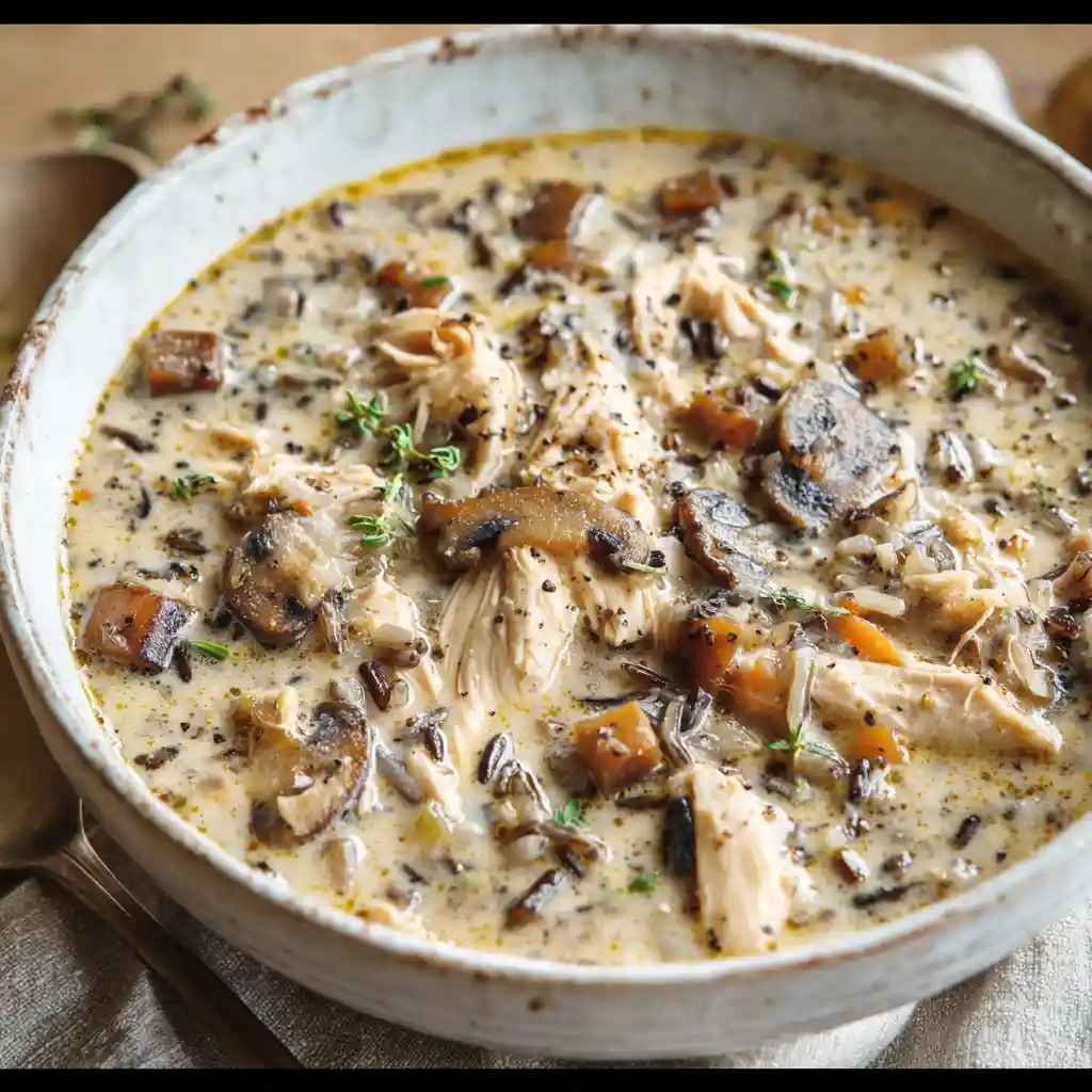 Creamy Mushroom Chicken and Wild Rice Soup