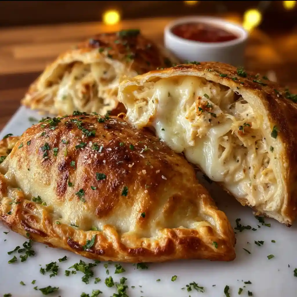 Crispy Cheesy Chicken Alfredo Calzones