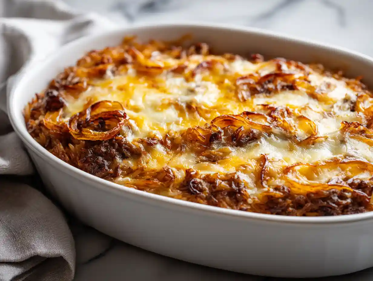 French Onion Beef & Rice Casserole