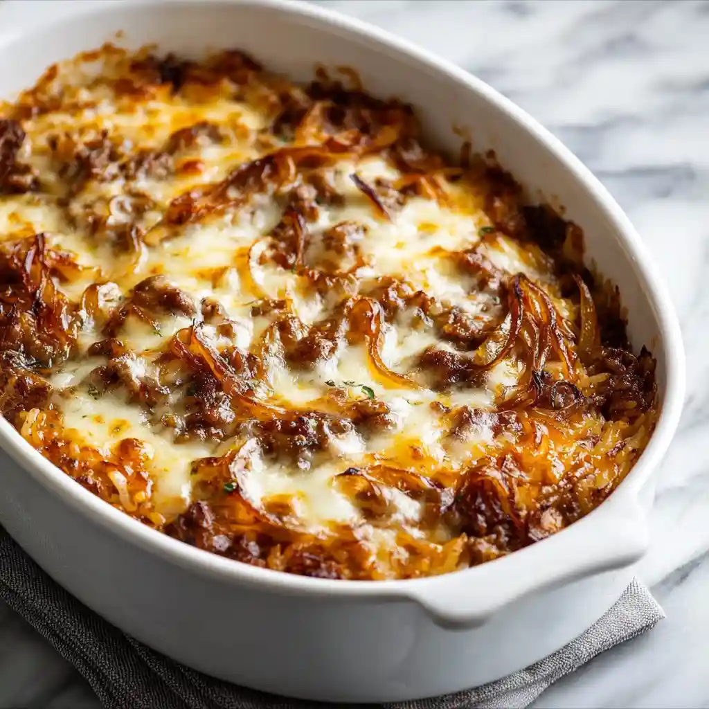French Onion Beef & Rice Casserole