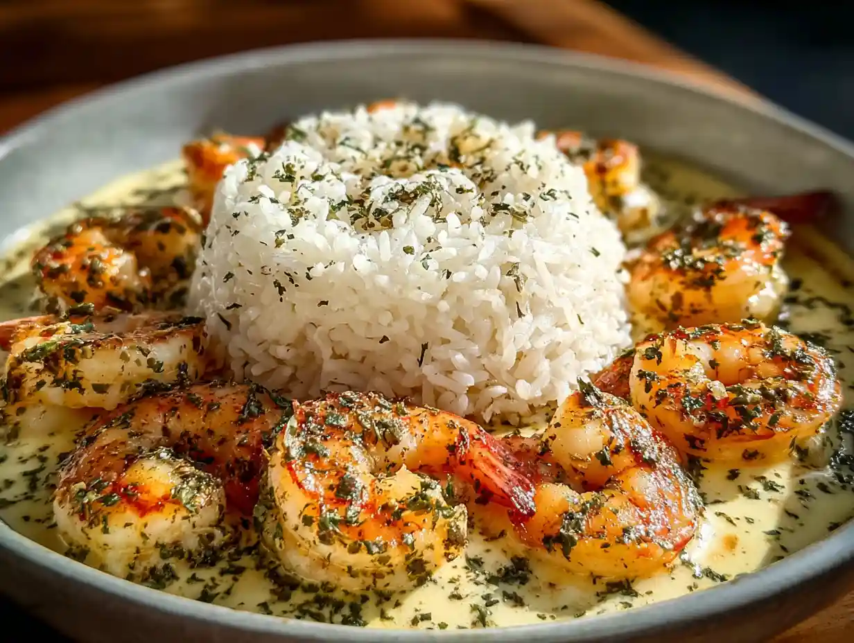 Garlic Butter Shrimp and Rice Tower