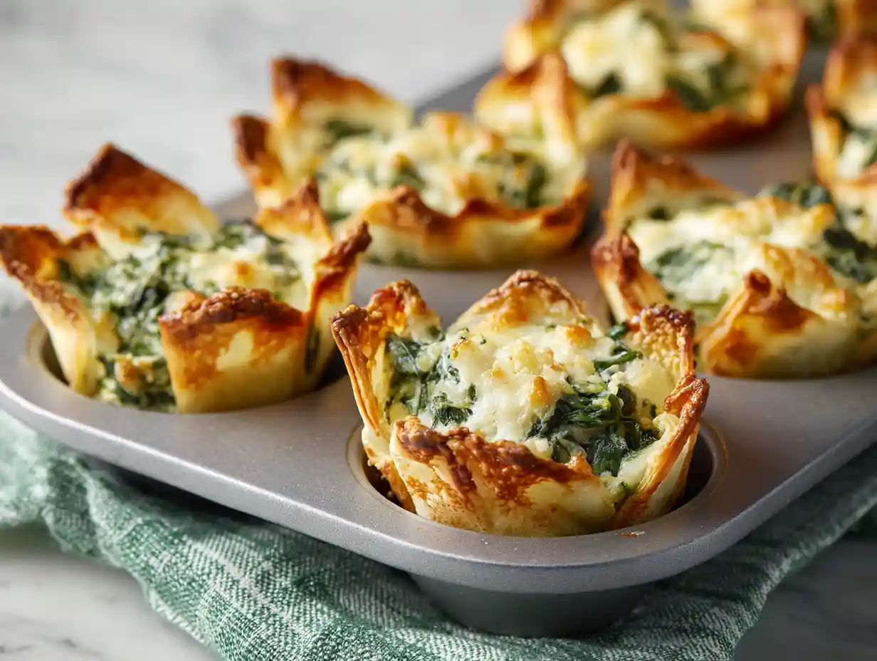 Spinach and artichoke wonton cups