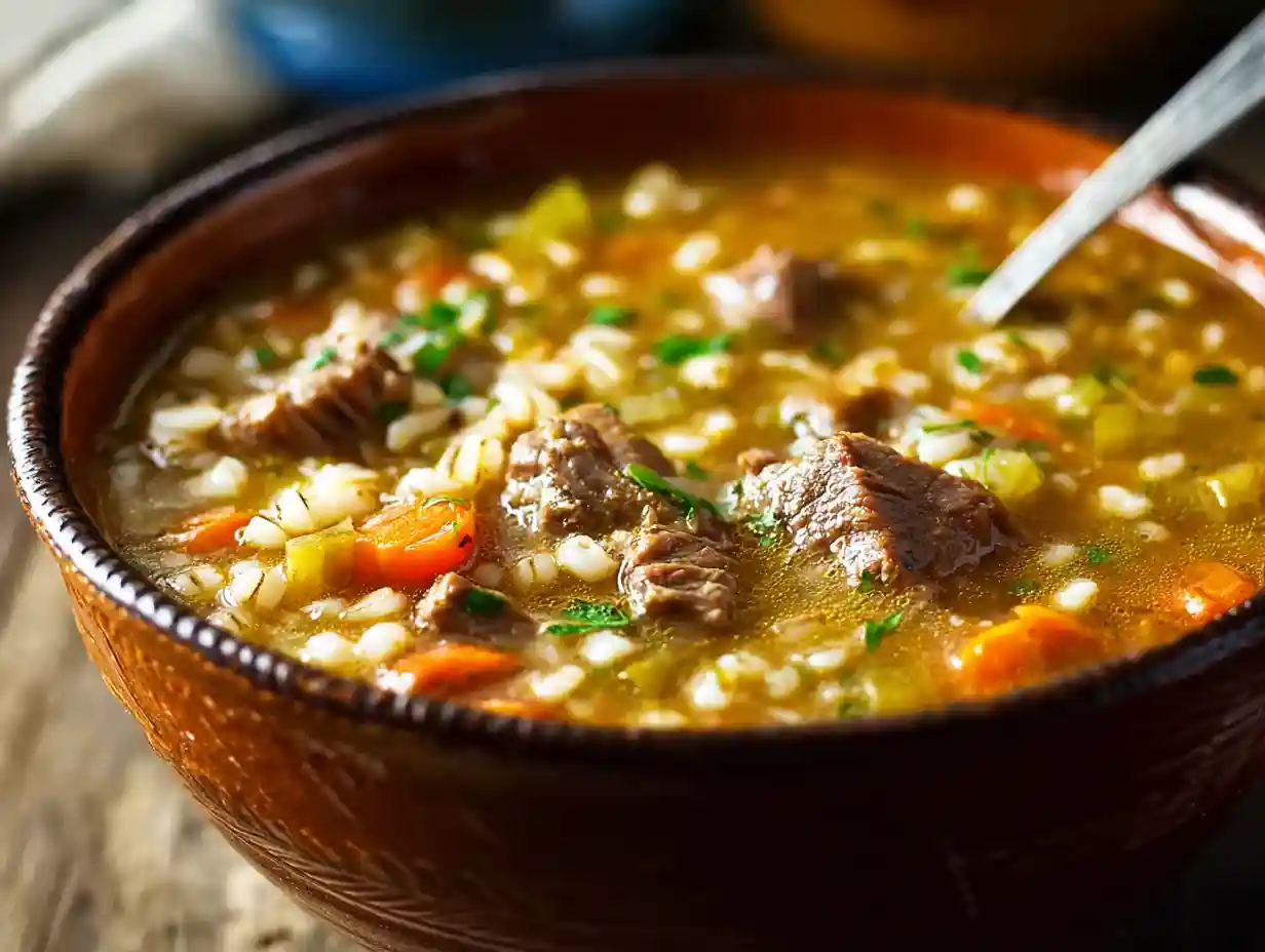 Beef Barley Soup with Prime Rib