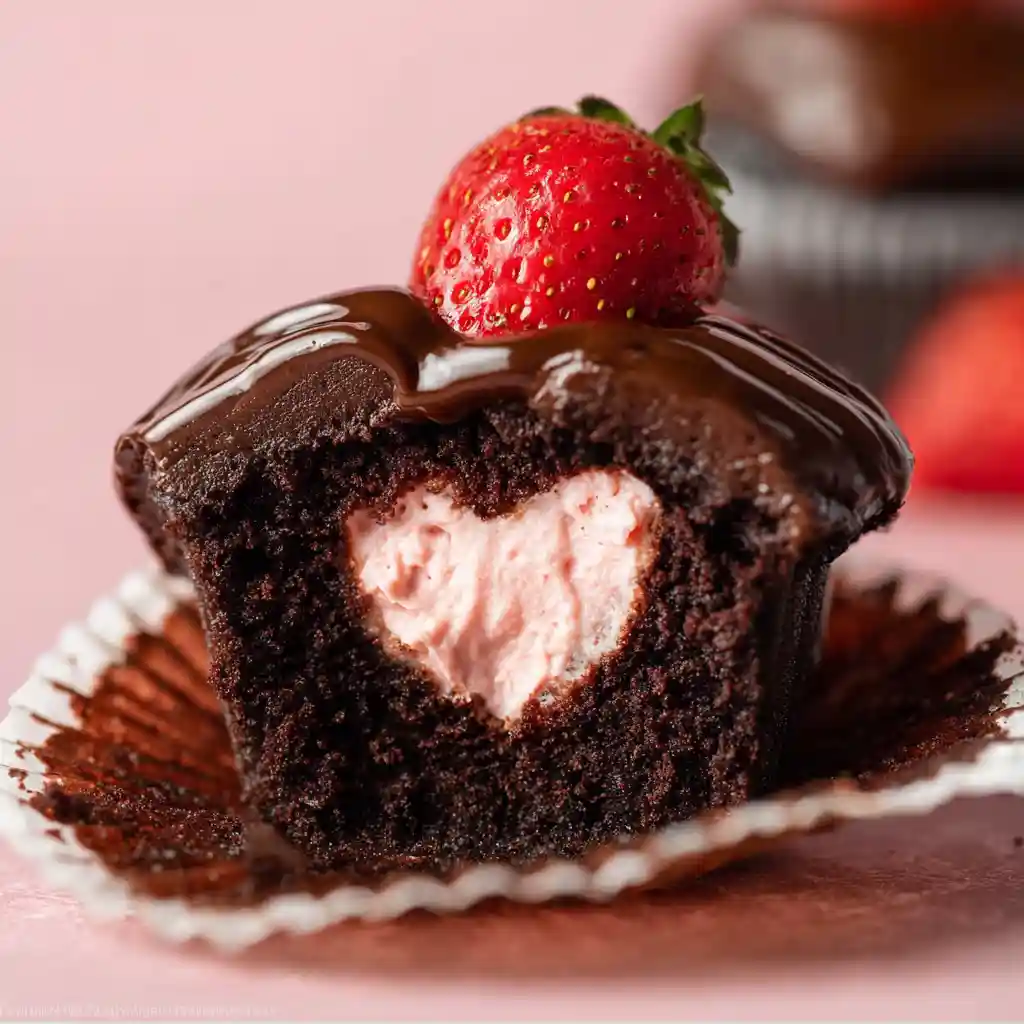 Chocolate covered strawberry buttercream cupcakes