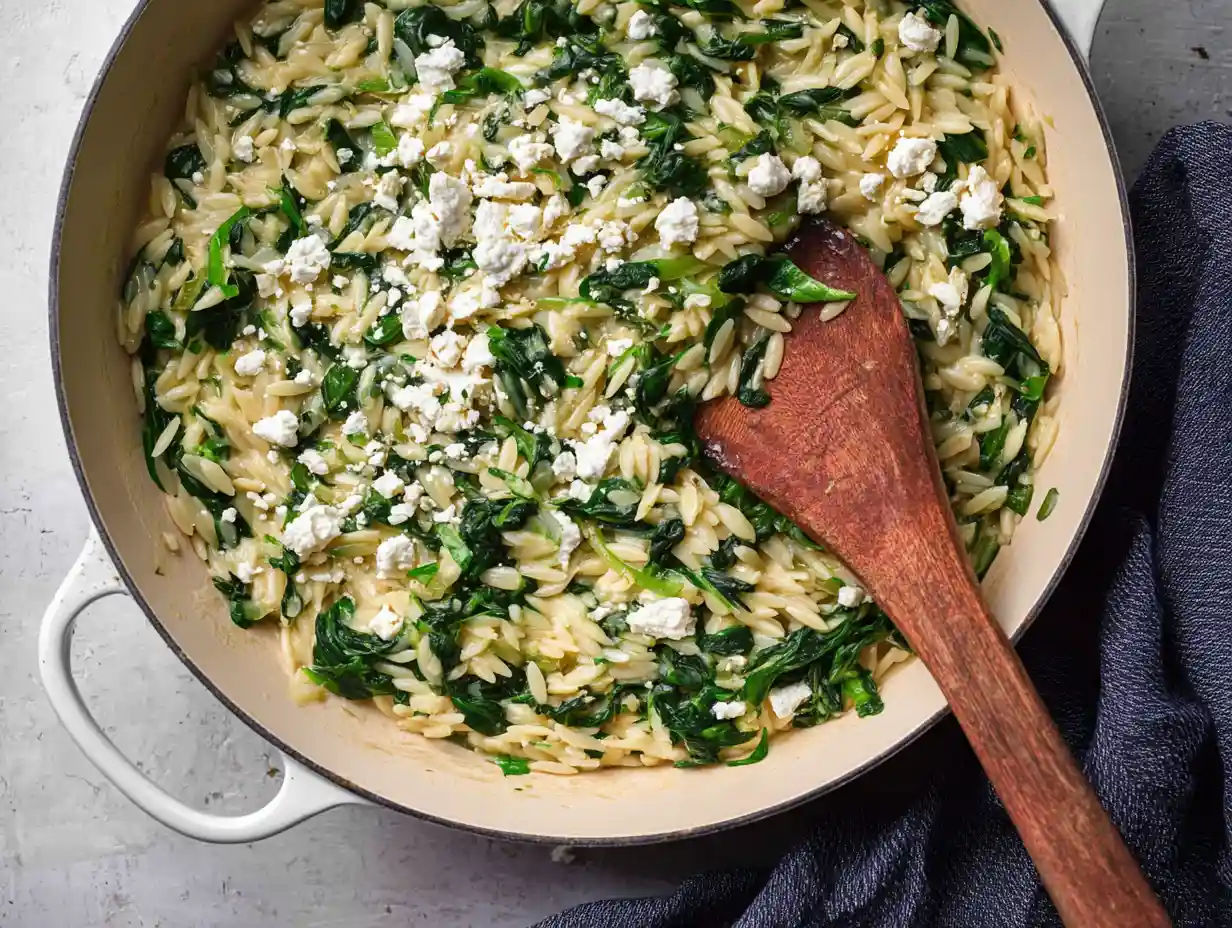 One Pan Orzo with Spinach and Feta