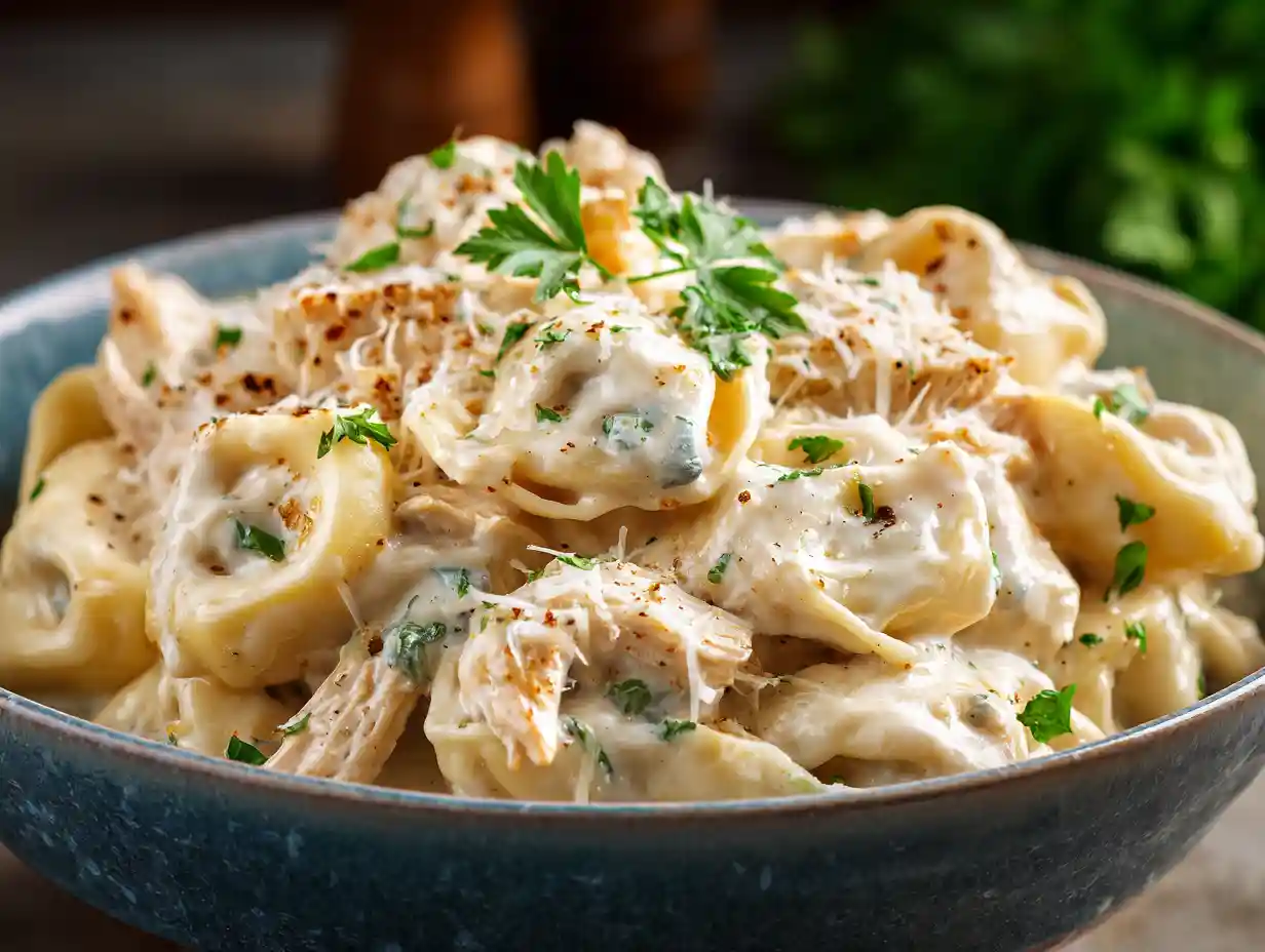 Amazing Creamy Crockpot Chicken Tortellini